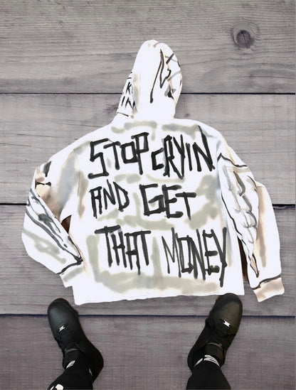 “HUSTLAZ DONT STOP” HANDPAINTED HOODIE