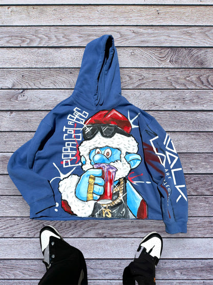 “PAPA SMURF SIPPIN” HANDPAINTED HOODIE